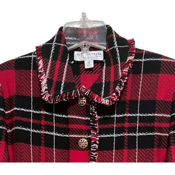 Vintage St John Marie Gray Tweed Plaid Jacket 12 Gold Buttons Money Luxury Cabin - Picture 3 of 9